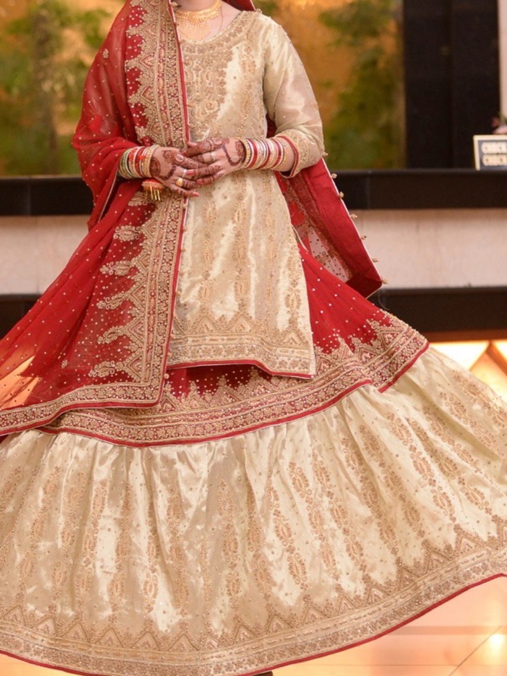Elegant Red & Cream Bridal Lehenga Dress